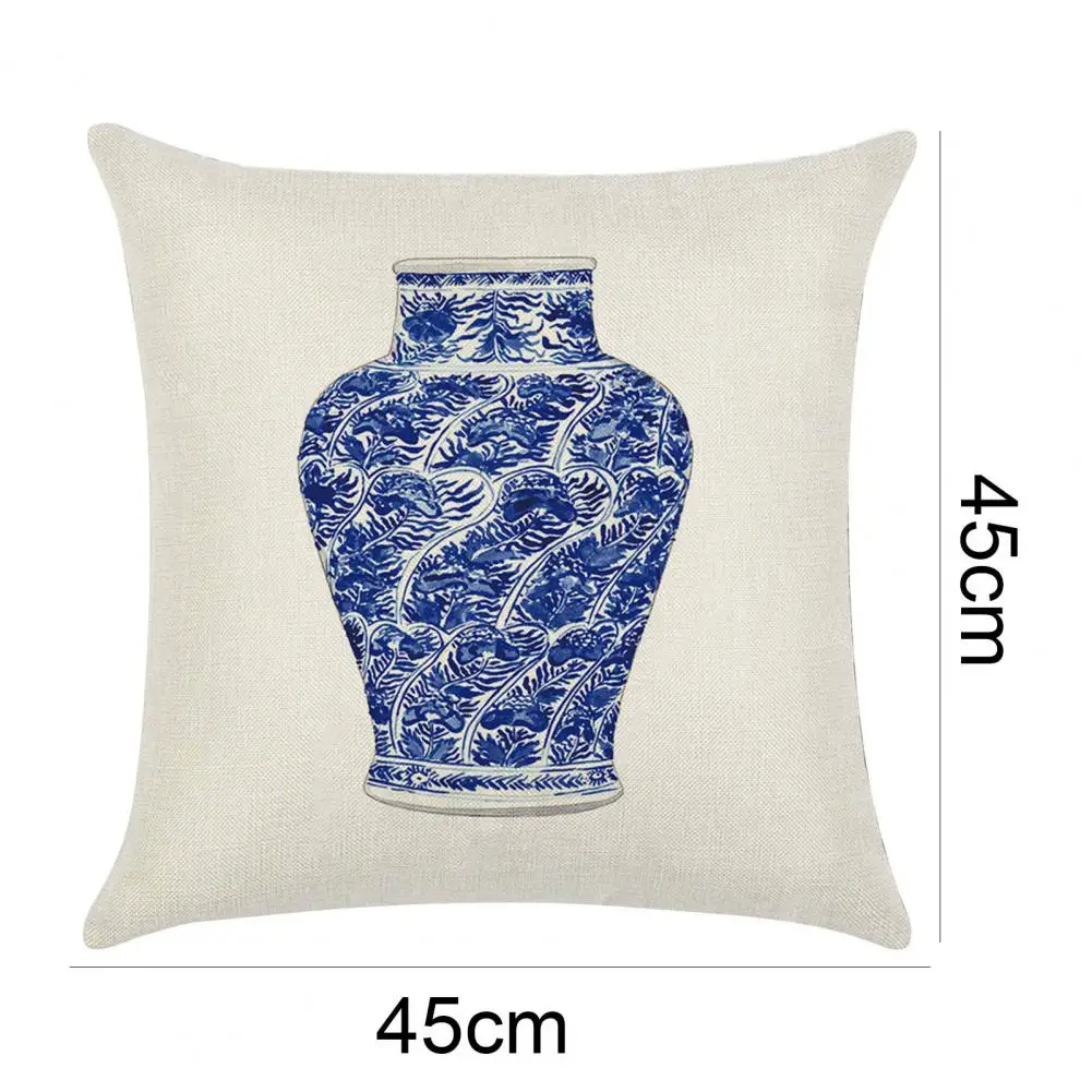 

Pillow Case Breathable Porcelain Pattern Flax Square Throw Cushion Cover for Home Chinese culture Universal