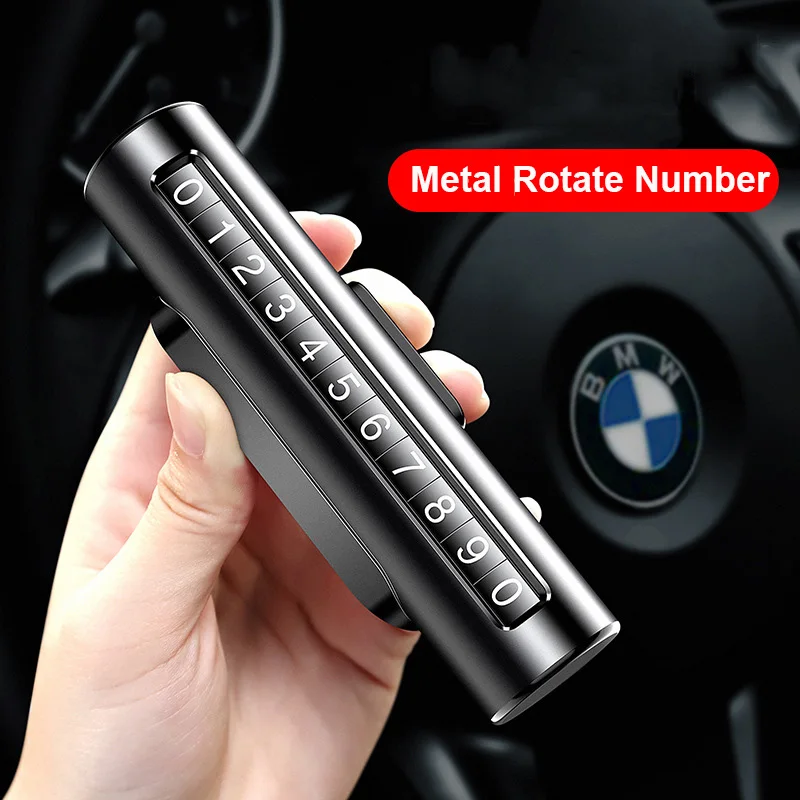 

Metal Car Temporary Parking Card Rotatable Number Hidden Double Sided Car Styling Parking Phone Number Plate with 3M Sticker