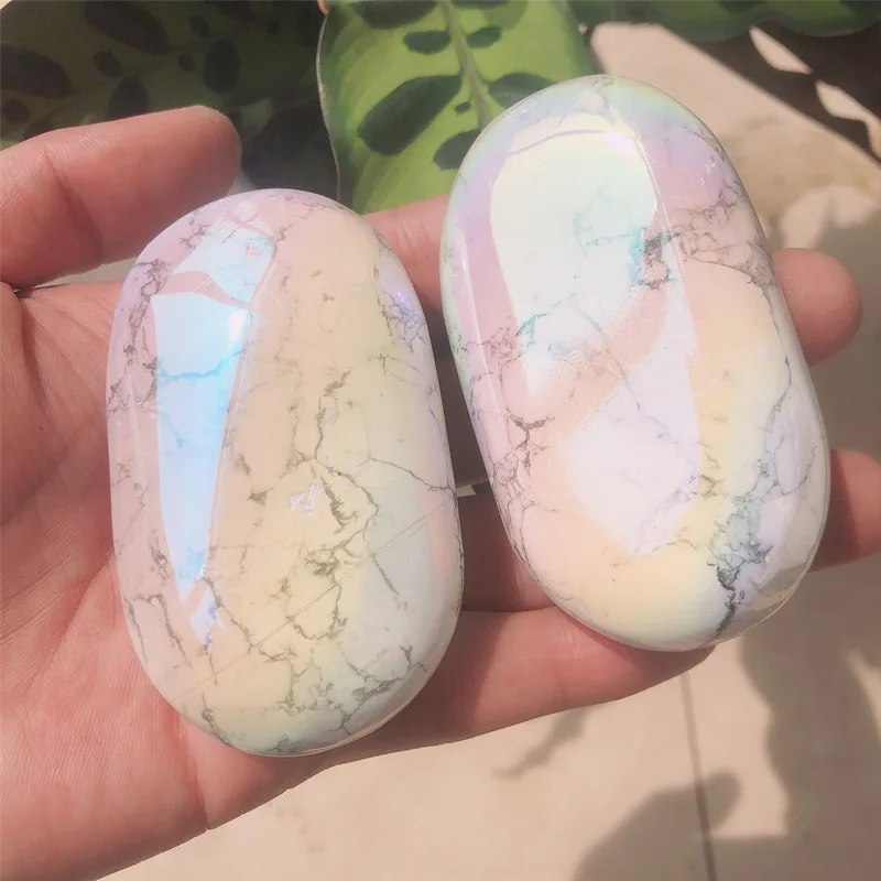 

1pc Natural electroplated white turquoise with gemstone crystals for home decor and feng shui crafts