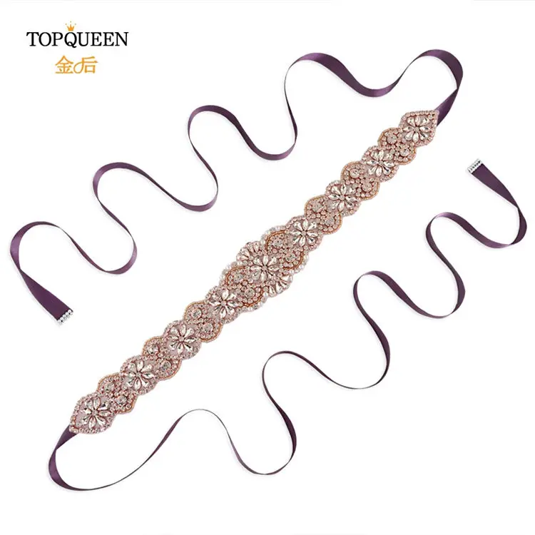purple TOPQUEEN S161B-RG, розовое золото, свадебный пояс, стразы, стразы, пояс для свадебного платья - Цвет: purple
