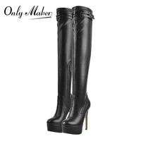 onlymaker winter womens platform over the knee boots matte black round toe buckles stiletto high heel boots zipper concise