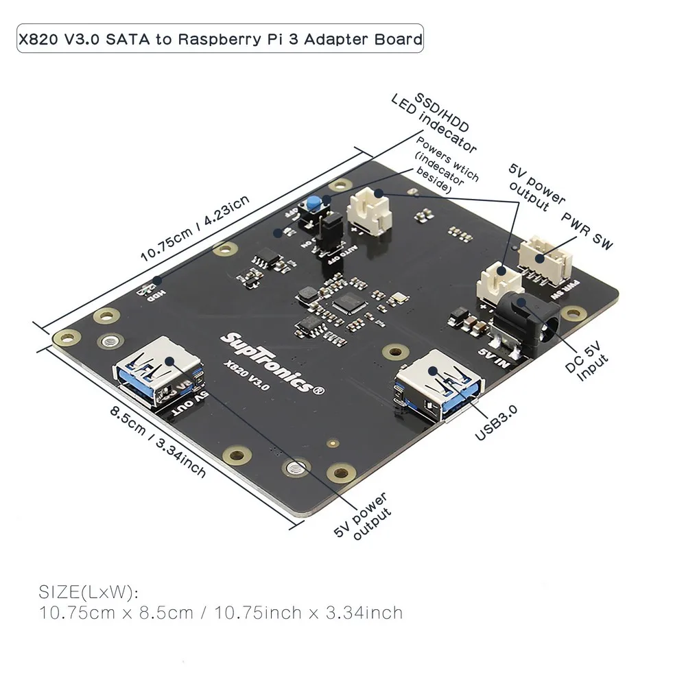 Raspberry Pi X820 V3.0 Плата расширения поддерживает 4 ТБ 2 5 жесткий диск SATA USB 3 0 для Model B + 3B