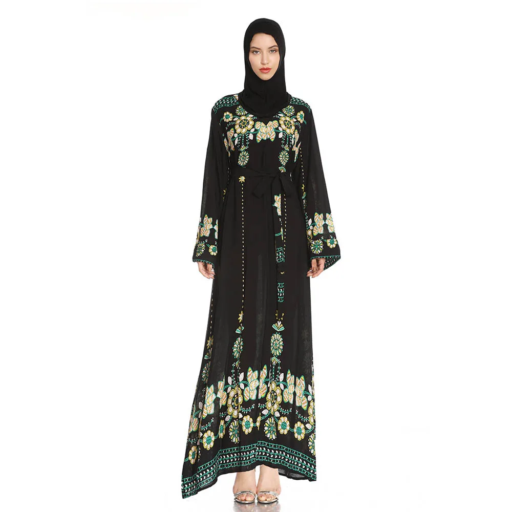 

Dubai Women Muslim Long Robe Abaya Maxi Dress Floral Print Casual Kaftan Islamic Turkish Jilbab Dresses Prayer Ramadan Clothing