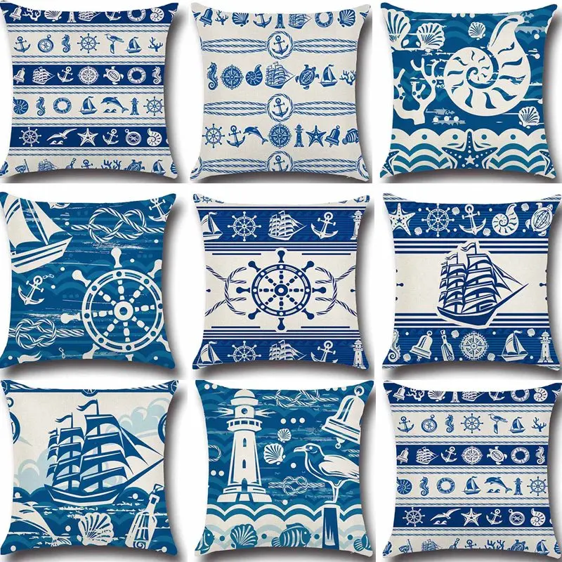 

Морской Декор, якорь, черепаха, морская наволочка для подушки, океан, хлопчатобумажная льняная декоративная наволочка для дома 40212