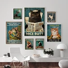 Забавная черно-белая Картина на холсте в виде кошки, настенное искусство, винтажный красивый постер в виде ягодиц, печатные картины для ванной, домашний декор