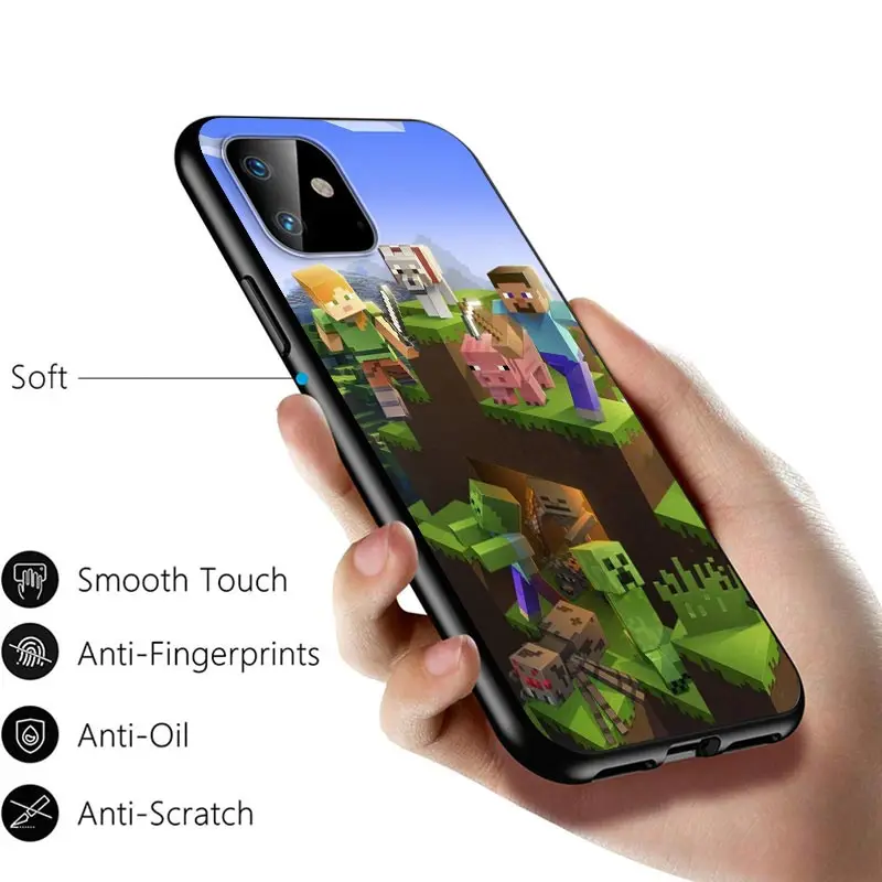 

Sandbox game Mini World For Apple iPhone 12 11 Pro Max mini XS Max XR X 8 7 6 6S Plus 5S SE 2020 Soft Black Phone Case