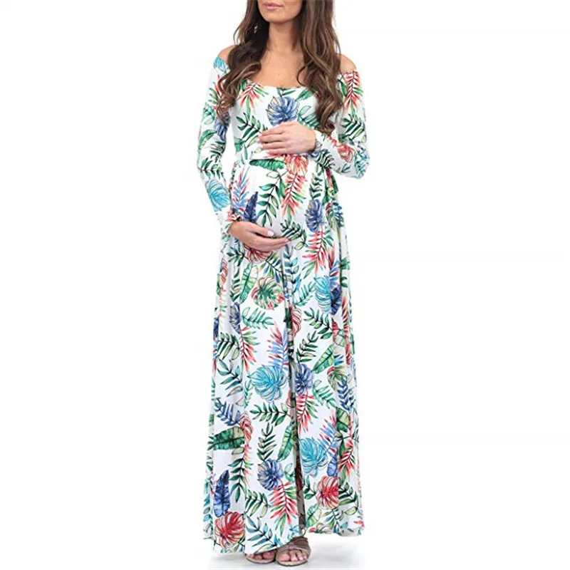White floral Модное платье для беременных с цветочным принтом; платье для беременных; платье для фотосессии; длинное платье для беременных; одежда для фотосессии для беременных женщин - Цвет: White floral