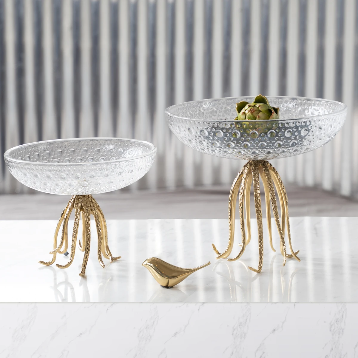 Роскошная металлическая статуя в форме осьминога домашняя стеклянная тарелка