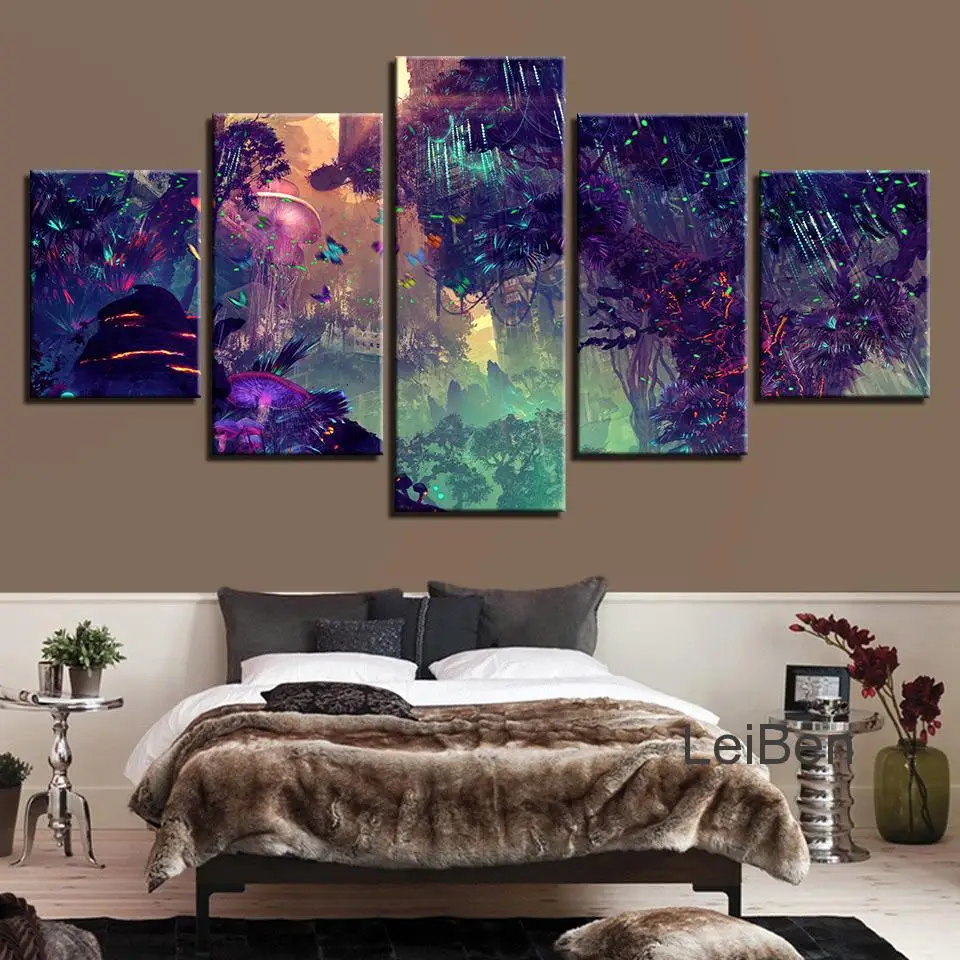 

Five-Piece Modular Night View Forest Canvas Painting Dream Art Posters and Prints Home Decoration Living Room Frameless Mural