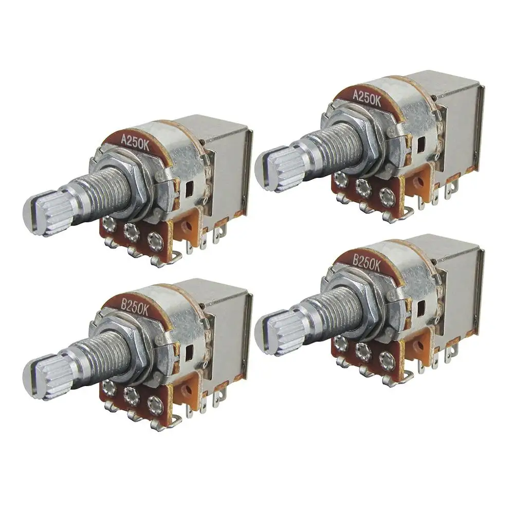 Новинка 4 шт. гитарные потенциометры с нажимным вытяжением 250K или 500K длинный вал 18