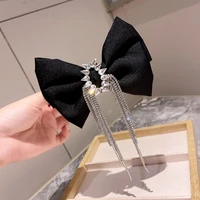 retro fabric bow hairpin for women girls luxury jewelry shiny crystal rhinestone tassel hair bows clip hairgrip hair accessories