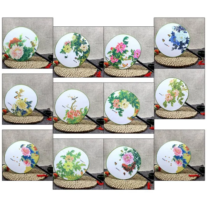 

Random Style Chinese Japanese Female Round Hand Fans Classical Dance Fan Handheld Circular Vintage Fan With Tassel Pendant