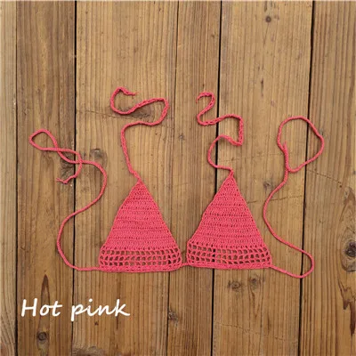 Hot Pink 13 цветов, ручная вязка, женский микро купальник, топ, экстремально сексуальный, хлопок, мини бикини, топ, для загара - Цвет: Hot Pink