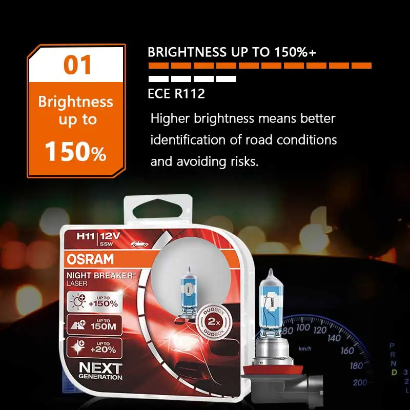 OSRAM Night Breaker Laser Next Generation H11 12 В 55 Вт PGJ19-2 Автомобильные фары Противотуманные фары+ 150 яркость 64211NL(Твин