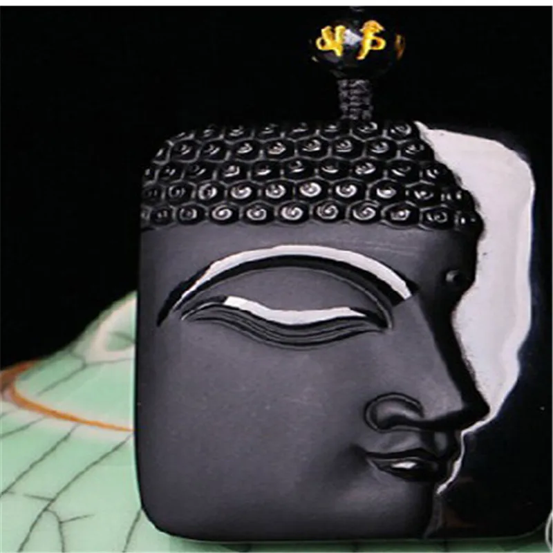 Черный 100% натуральный обсидиан резная фигурка в виде головы Будды Pendantblack веревка