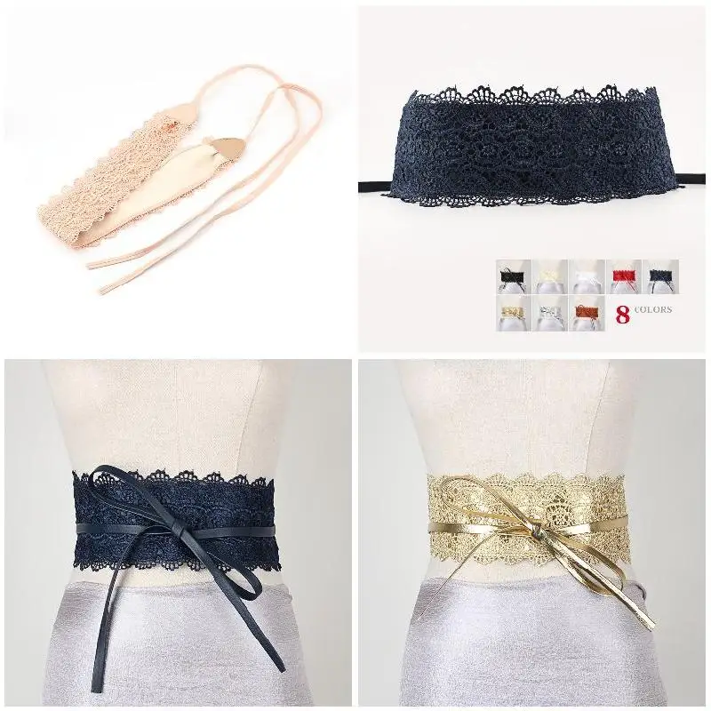 Хит 2019 модный черно-белый женский широкий корсет пояс на талии кружево из