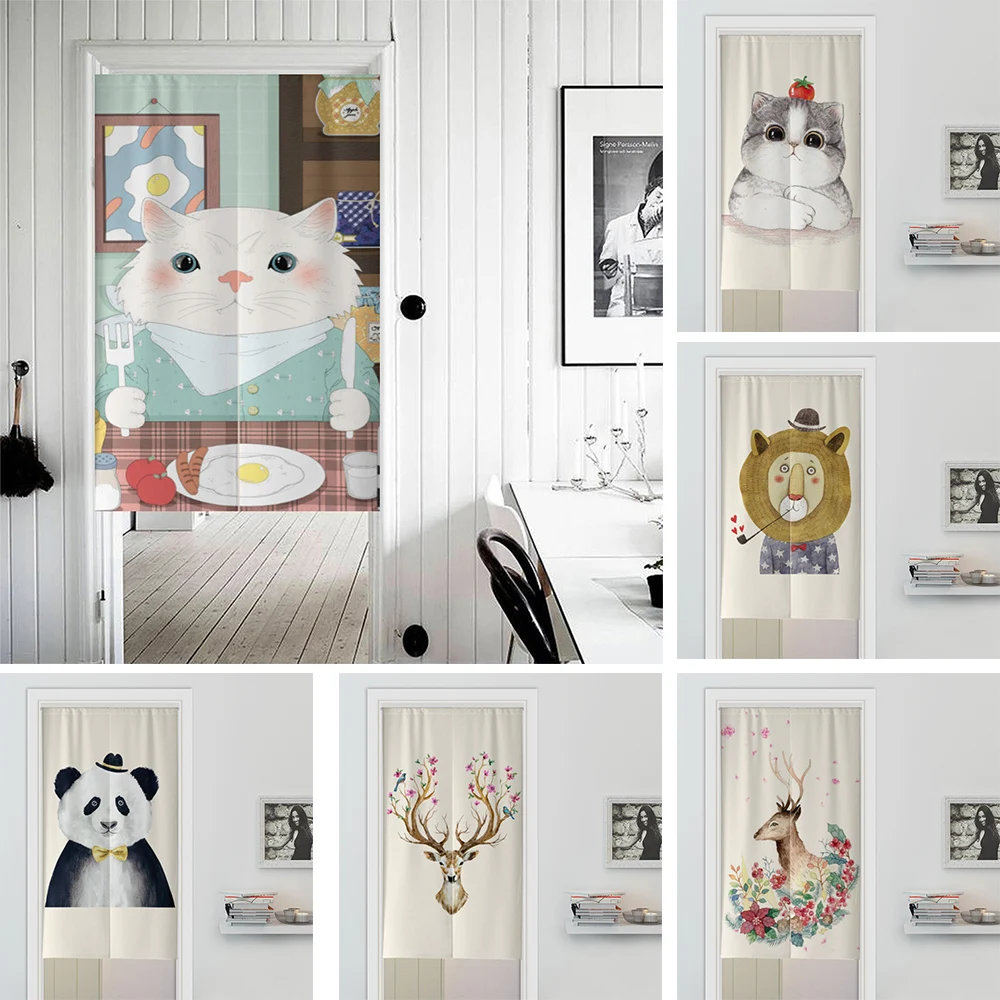 

Японская занавеска на дверь с милым животным рисунком для кухни, спальни, ресторана, входной двери, декоративная подвесная Короткая занавес...