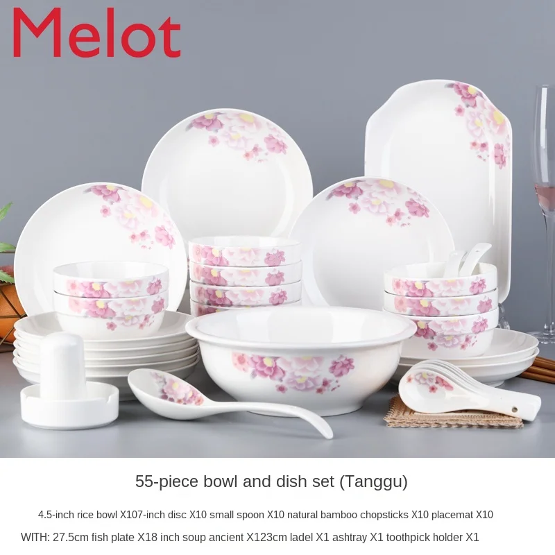 

Bowl and Dish Set Ceramic Bowls and Chopsticks Combination Soup Spoon Casserole Cutlery Bowl and Plates Household Rice Bowl