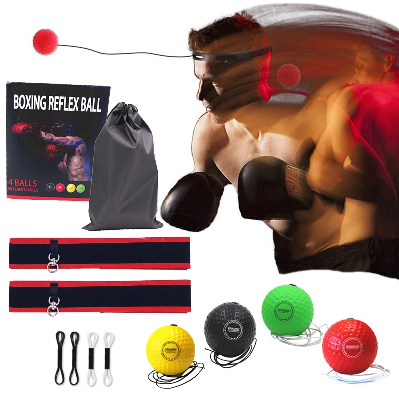 

MMA Boxing Reflex Ball of 4 with Headband for Reaction Agility Punching Speed Fight Skill and Hand Eye Coordination Training