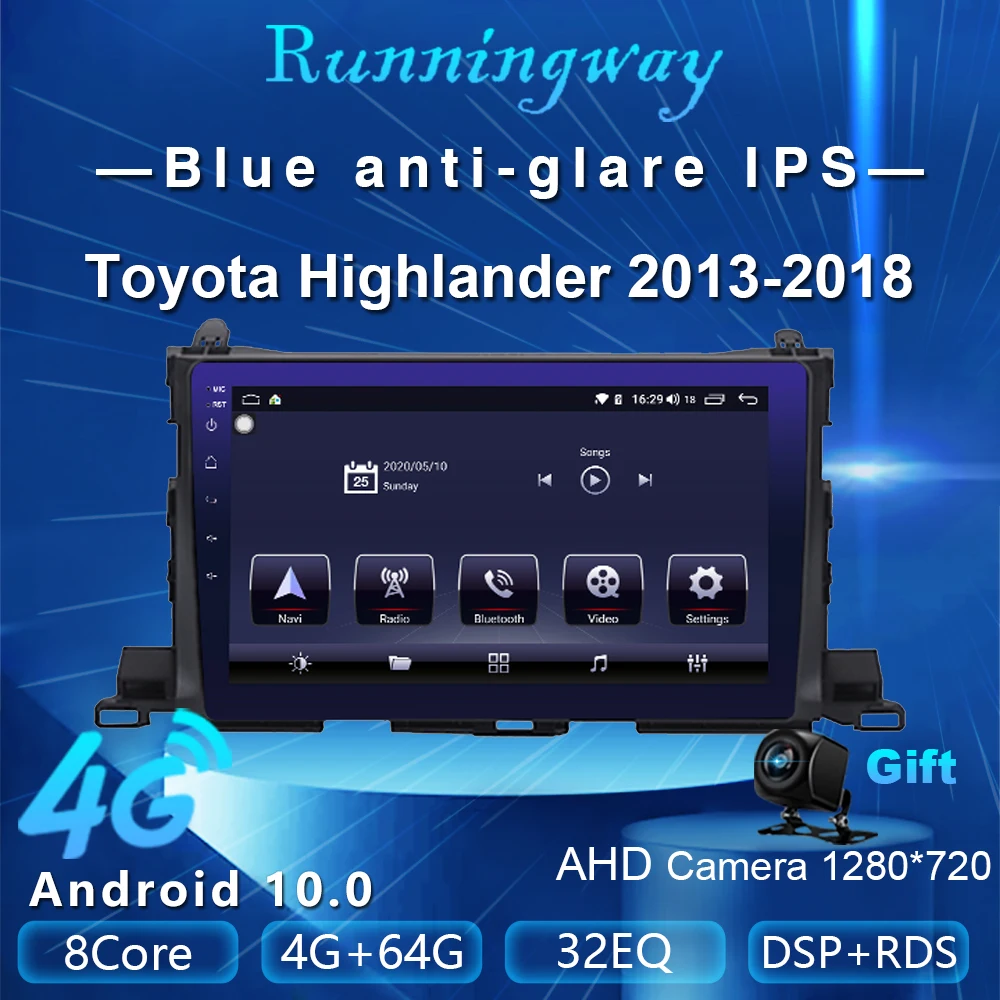 Runningway Android 10 0 5G автомобильный DVD для Toyota Highlander XU50 2013 2018 4G + 64G Автомобильный Радио