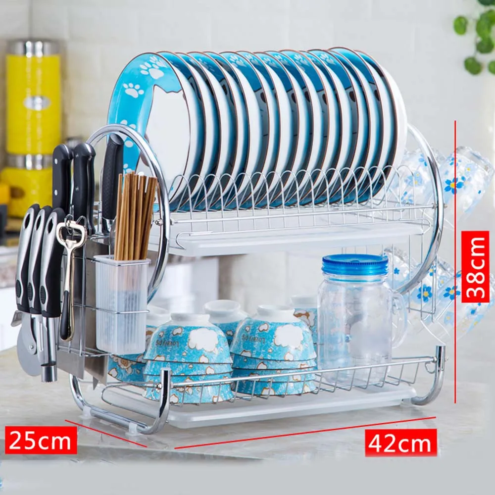 Набор посуды из нержавеющей стали 2 уровневый хромированный кухонный органайзер