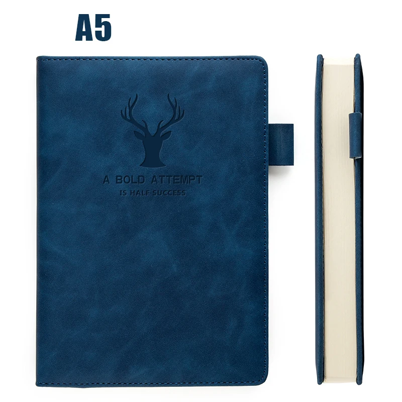 Dark blue(With deer head) 360 страниц, супер толстый воск, кожа, А5, блокнот, бизнес, офис, повседневная работа, блокнот, S, бесплатное изображение, логотип компании - Цвет: Dark blue(With deer head)