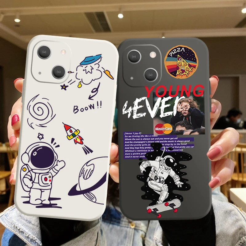 

Cute Astronaut Phone Case For iPhone 13 12 11 Pro Max 7 8 Plus SE2020 12 13 MINI XS Max XR X Soft Silicon Soft Bumper Back Cover