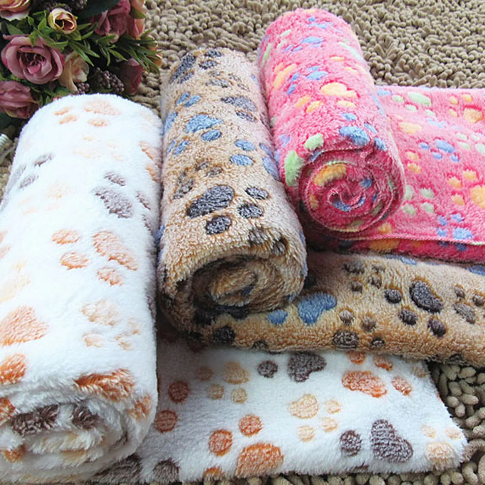

1Pcs Coral Cashmere Paw Print Blanket Cat and Dog Mattress Winter Blanket Touch Soft Warm Bed Mat Household Pet Supplies