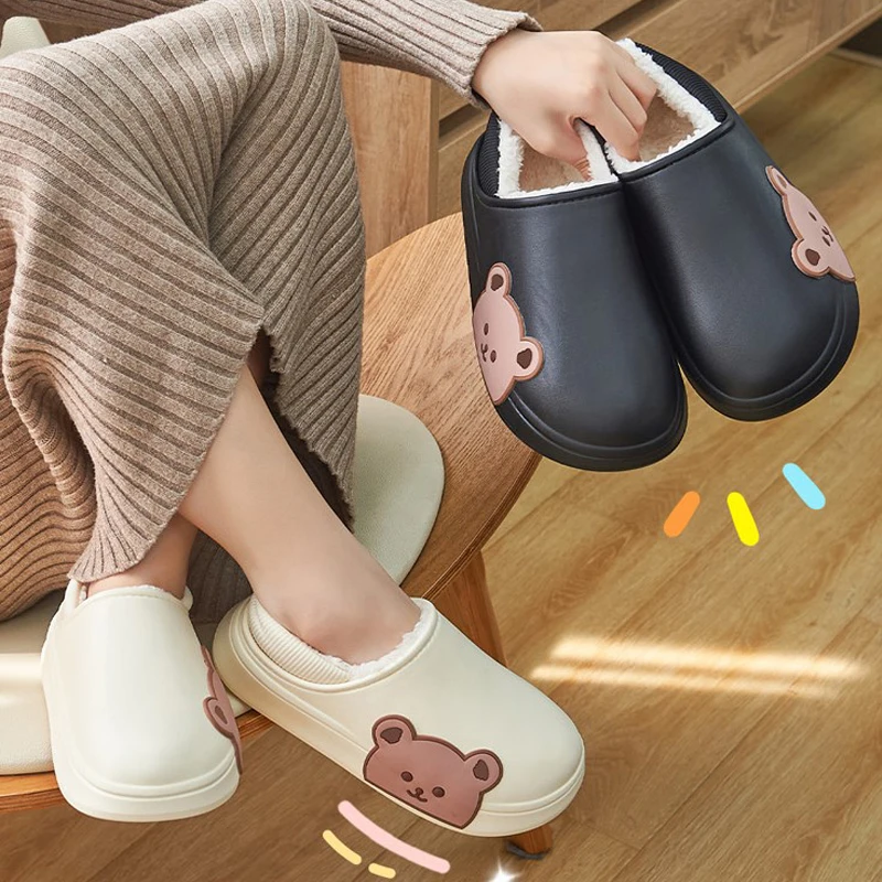 

Men's Slippers Home Plush Slipper Female Winter Warm Slippers Women Thick Bottom Waterproof Shoes Men Indoor Cartoon Footwear
