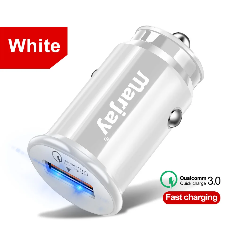 White Car Charger Marjay мини USB Автомобильное зарядное устройство QC 3,0 для iPhone 7 X XR быстрая зарядка автомобильное зарядное устройство для samsung A50 1 порт зарядное устройство адаптер в автомобиль - Тип штекера: White Car Charger