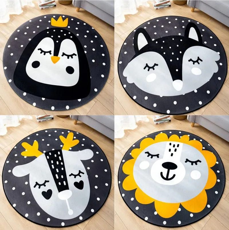 Милые круглые ковры INS с мультяшными животными домашний декор Нескользящие