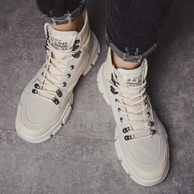 

Safety Work Lace Up Sport Shoes for Men Lightight Work Solid Color Boots Male Leather Anti-Outdoor Increase Martin Boots 2020