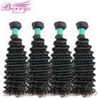 Бразильские натуральные волосы с глубокой волной, 4 пряди, необработанные человеческие волосы, Плетение 10-28 дюймов, натуральный черный цвет, модные парики Berrys