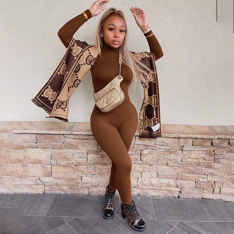 European and American Women's Clothing Autumn and Winter New Solid Color Tight Sports Fitness Jumpsuit pants women winter