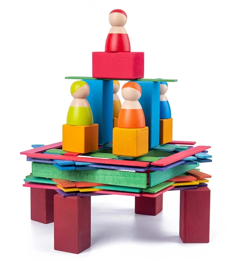 

100PCS Da Vinci Bridge Peg Dolls Baby Toys Wooden Rainbow Blocks Toys Jenga Wooden Blocks Toys Monterssori Educational Toys
