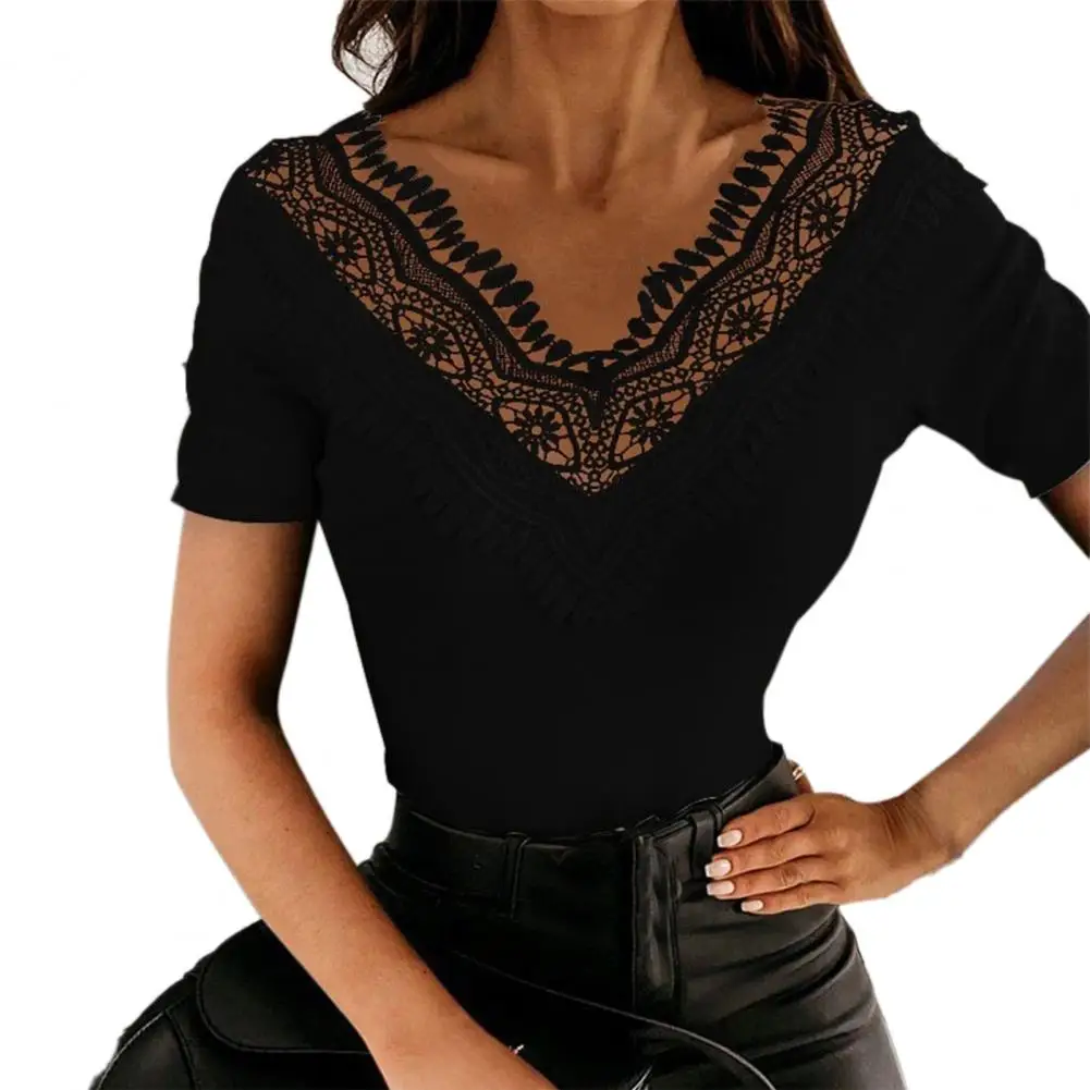 

Blouse Slim Design Lace Women Hollow Patchwork Casual Tunic Tops for Club