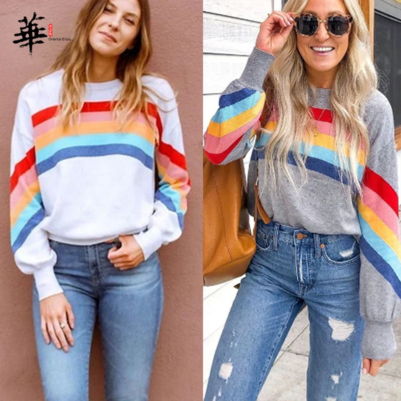 Rainbow Sweatshirt Women Long Sleeve Hoodie Autumn Winter Streetwear Pullover Women Sweetshirts Casual Sweatshirts Top Moletom