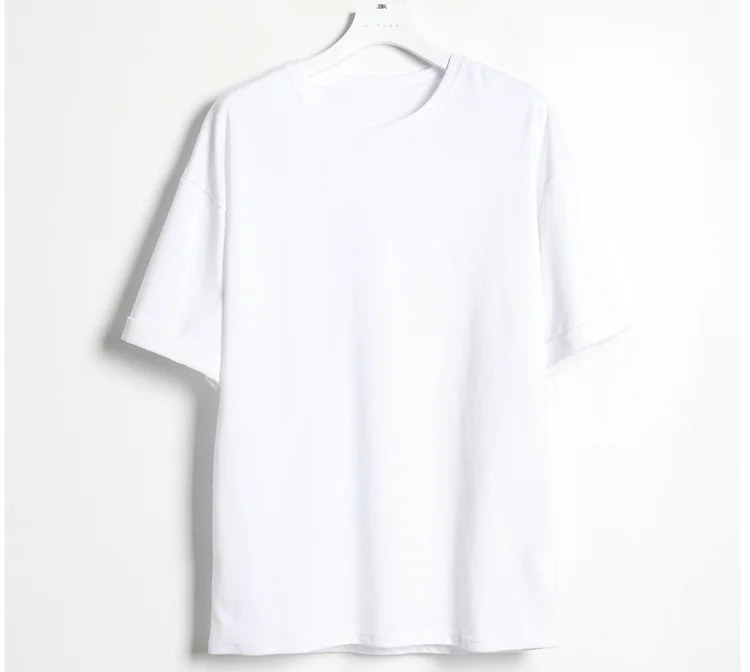 

Summer Japanese Hong Kong style solid color loose round neck t-shirt men's breathable 100 tower short sleeve T-shirt