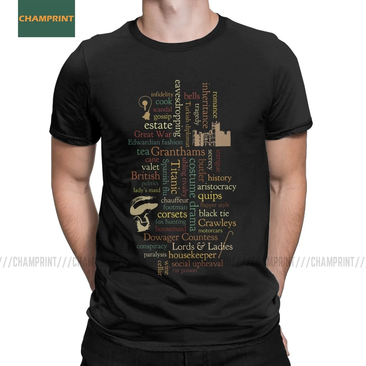 Футболка Downton мужская с мозаикой из текста Abbey Word тенниска чистого хлопка майка