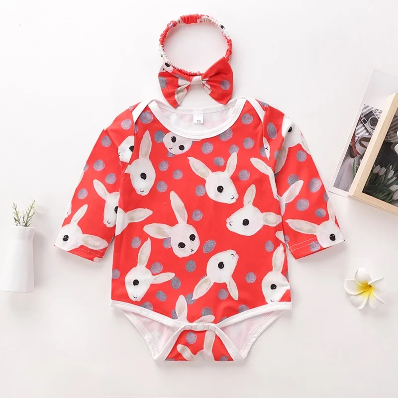 

2 шт., детский хлопковый комбинезон с длинным рукавом и принтом кролика