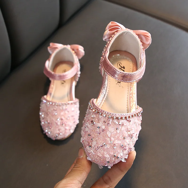 

Girls Sandals Summer Cute Bow Fashion Rhinestone Sequins Flat Heel Beach Sandals Girls Princess Shoes SZ040