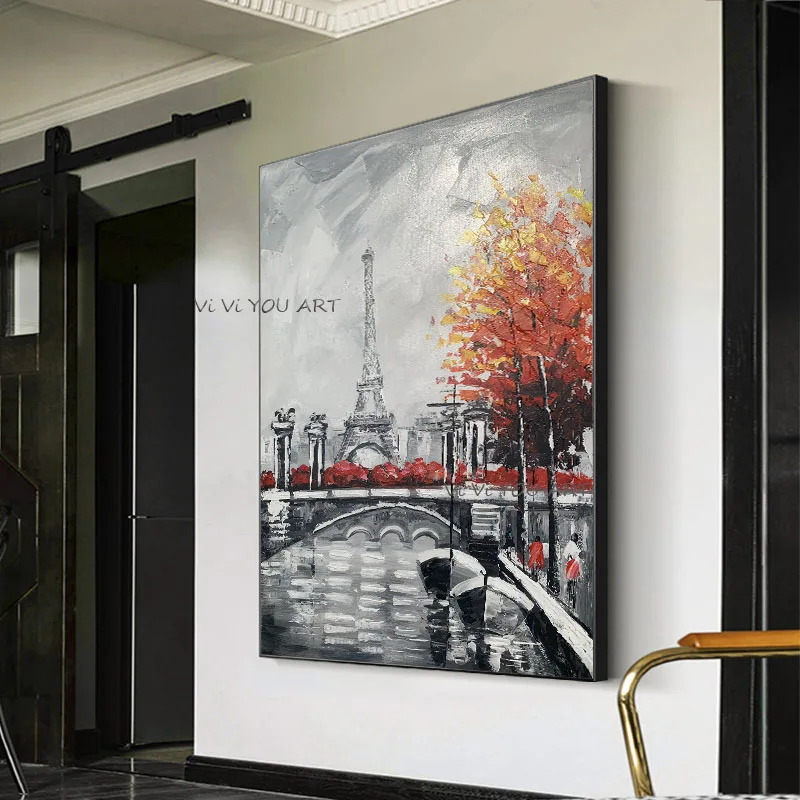 100% ручная роспись пейзаж город абстрактная картина маслом настенное искусство