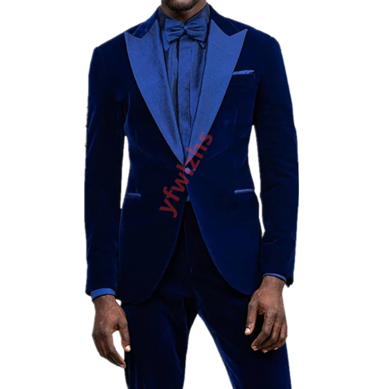 

Handsome Velveteen Groomsmen Peak Lapel Groom Tuxedos Men Suits Wedding/Prom/Dinner Best Blazer(Jacket+Pants+Tie) 177