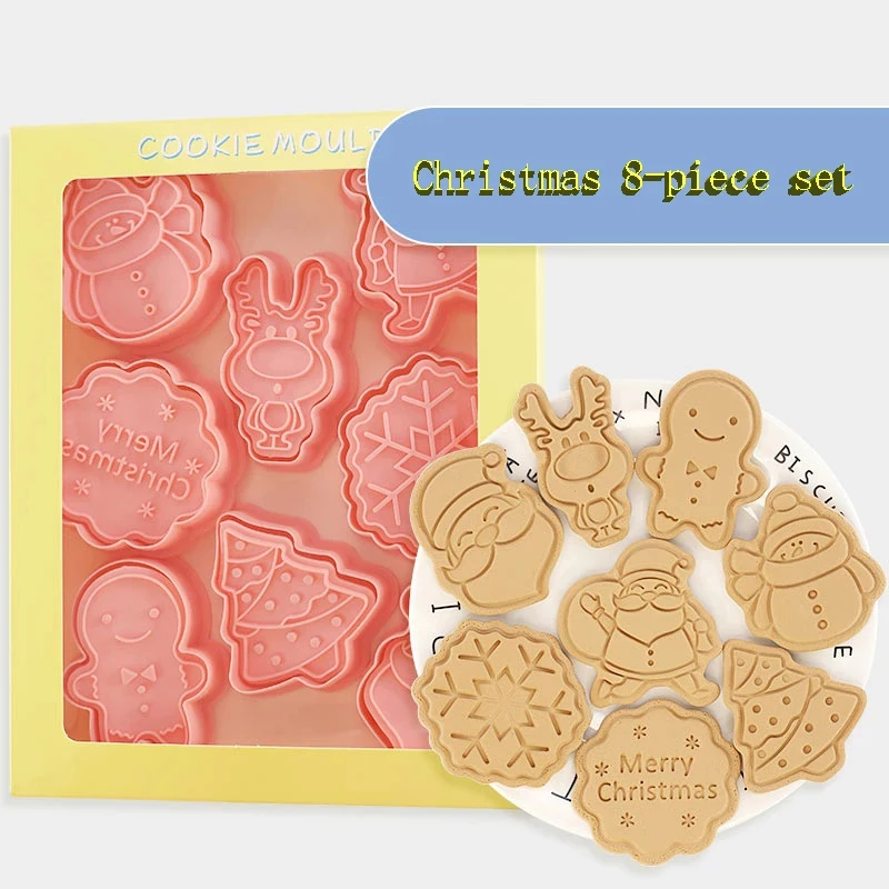 

8 Pcs DIY Christmas Cartoon Biscuit Mould Cookie Cutter 3D Biscuits Mold