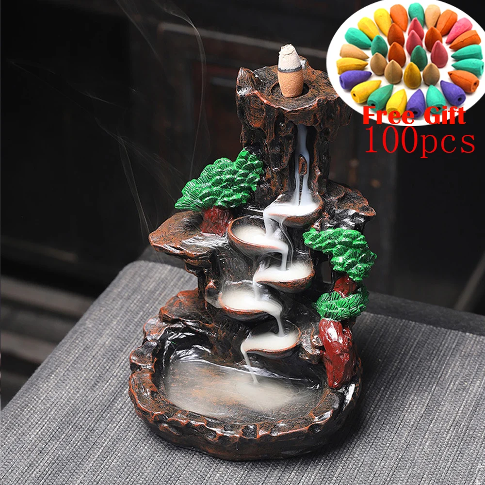 

Resin Mountain Shape Smoke Waterfall Backflow Incense Burner Censer Holder Decor Aromatherapy Furnace Aromatic Home Office Craft