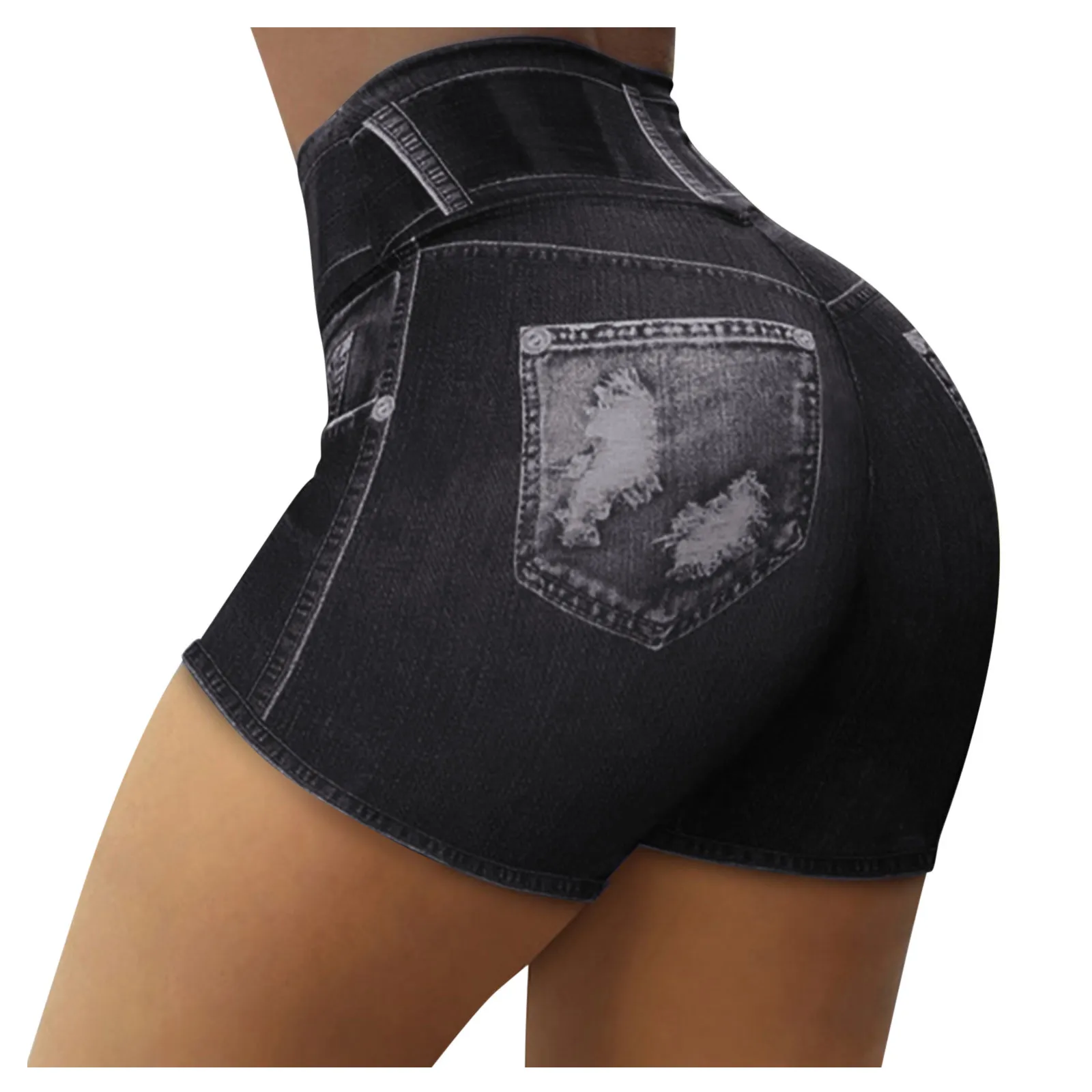 

TELOTUNY Women's Shorts Fashion Cowboy Printed Leggings Jeans High Waist Elasticity Slim Fit Sports Pants Retro Hole Trousers