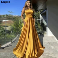 eeqasn one shoulder gold satin evening dresses a line women formal night club outfits plus size long prom party gowns