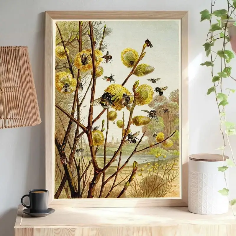 

Vintage Botanical Poster Insects Bee Flower Tree Natural Art Prints Wall Picture Canvas Painting Home Decoration Interior Mural