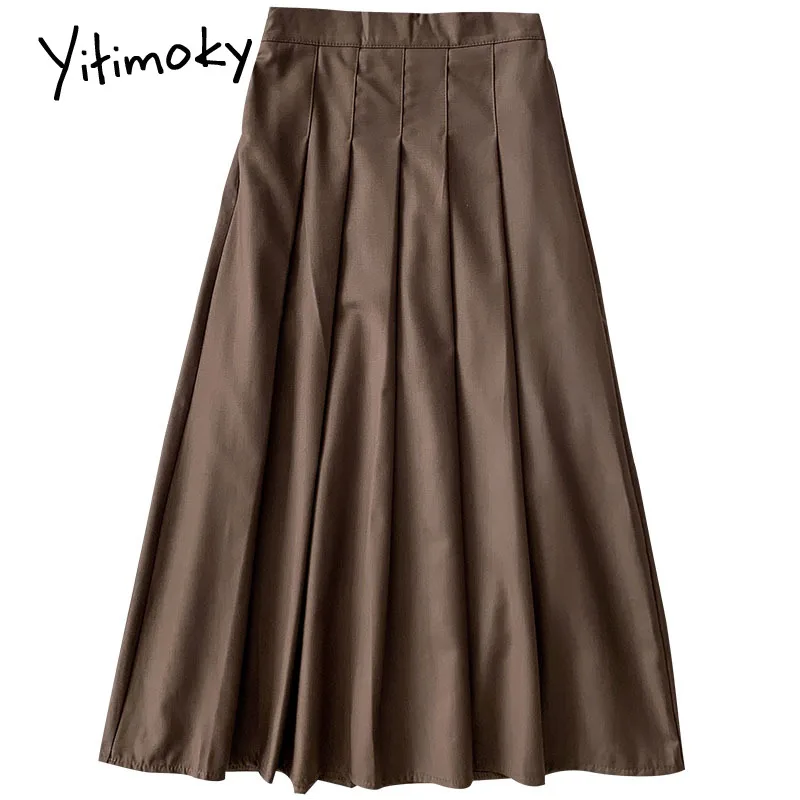 

Yitimoky Vintage Midi Skirt 2021 Spring Womens Korean Fashion Office Lady High Waist Zipper Black Casual A-Line Skirt Hot Sale