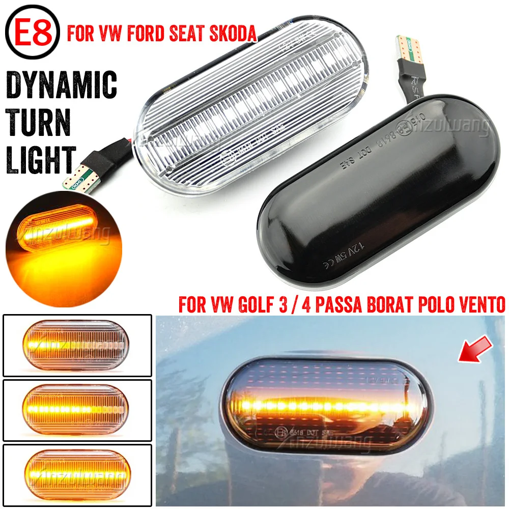 

Dynamic Flowing LED Side Marker Turn Signal Light For VW Transporter T5 Polo Golf 3 4 Passat B5 Sharan Lupo Bora Multivan